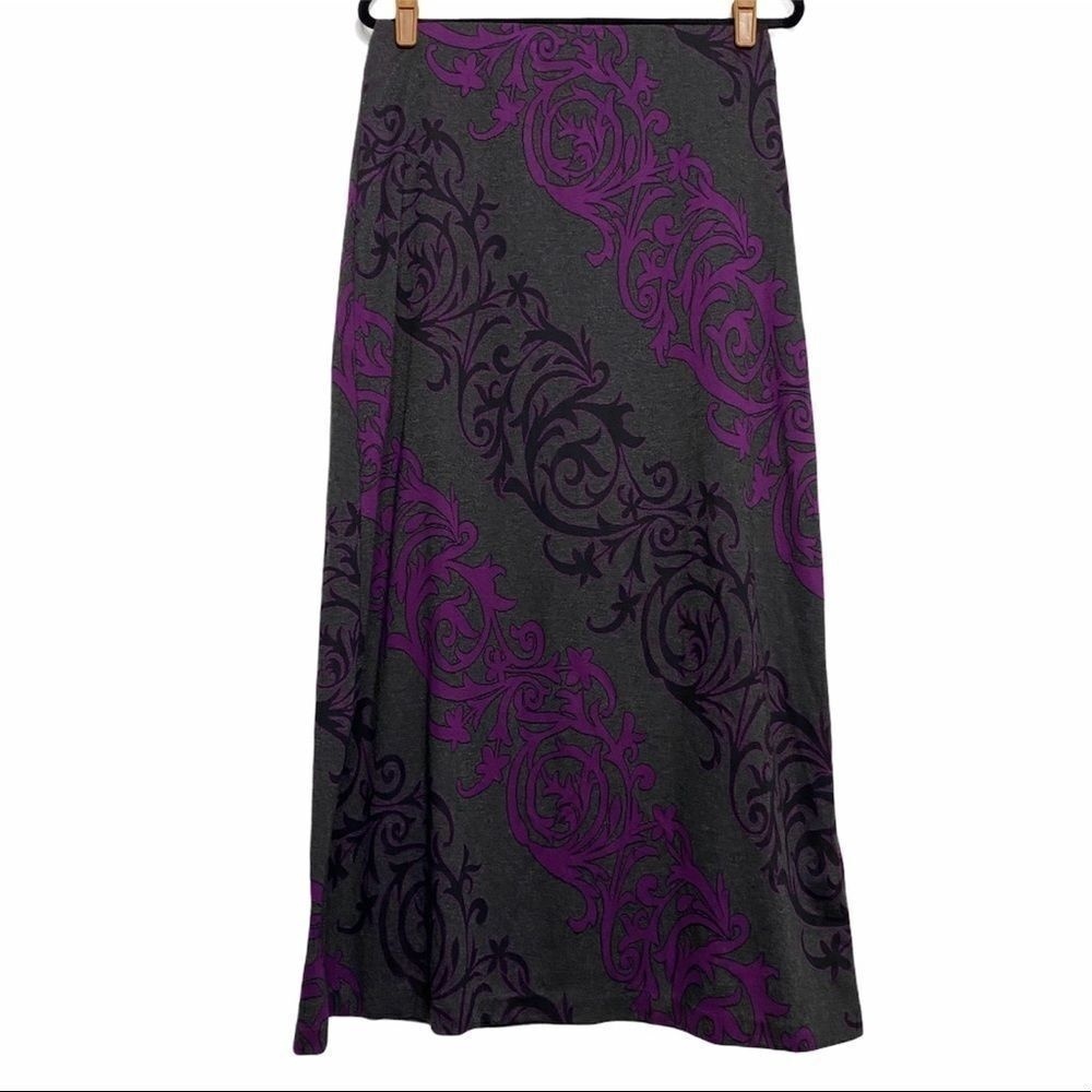 Eci Gray, Purple,‎ & Black Print Long Skirt Womens M